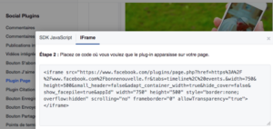 Coller le code d'un iFrame de page Facebook